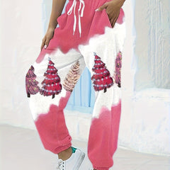  Christmas Tree Print Bow Front Stretch Joggers
