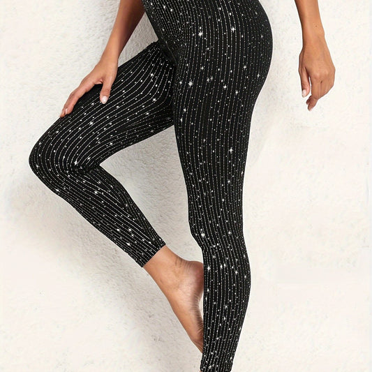  Glitter Star & Stripe Print High Rise Leggings