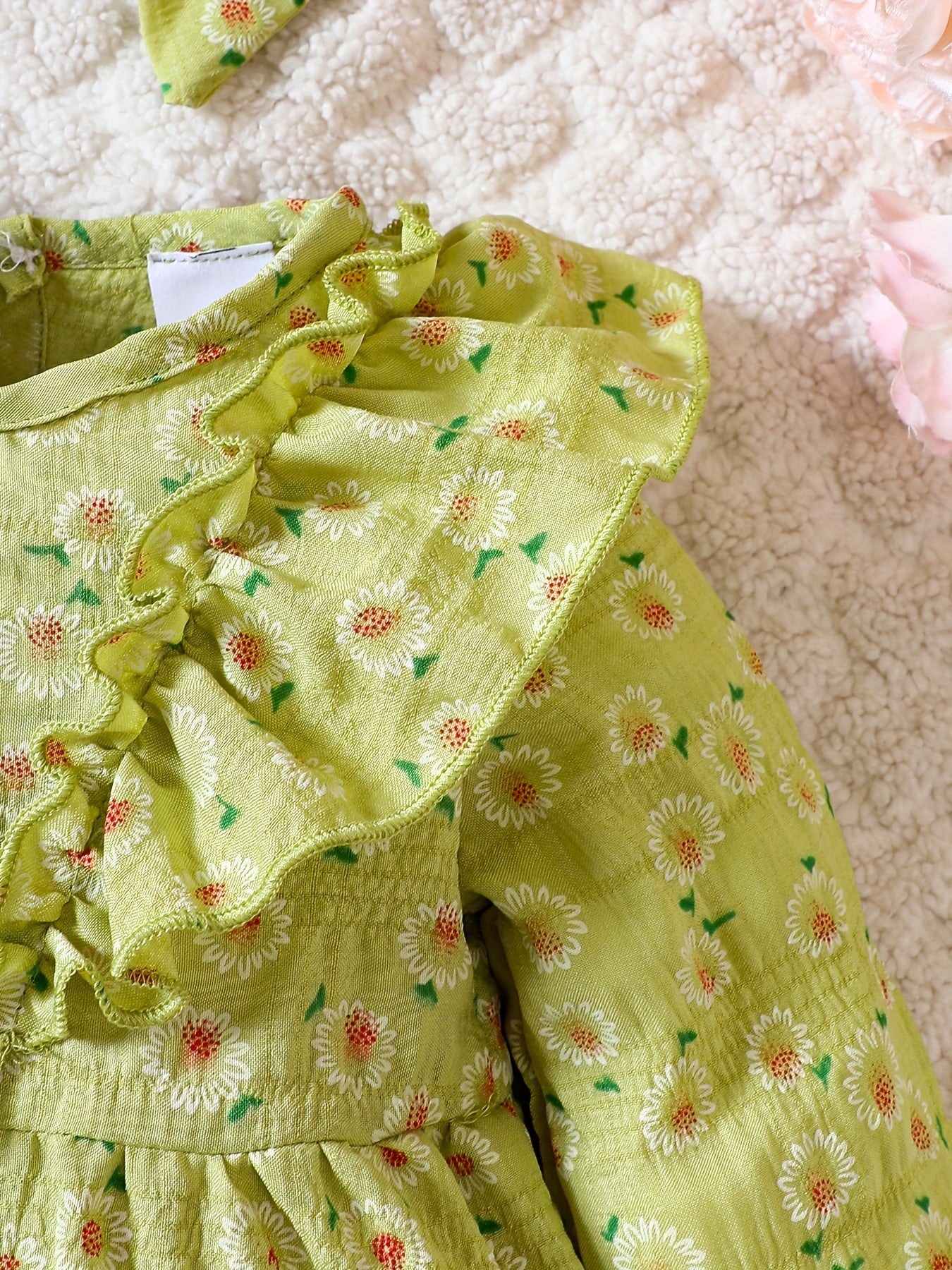 Infant Girl Daisy Print Dress Headband Set