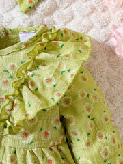 Infant Girl Daisy Print Dress Headband Set