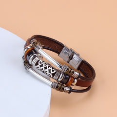 Men's Ethnic Style Hollow Elbow Beaded Leather Bracelet
