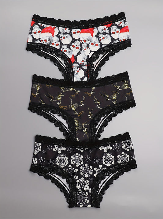 3 Pack Plus Size Christmas Gothic Panties Set Women's Plus Christmas