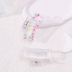 2pcs Floral Printed Hair Claw Clips Transparent Nonslip Shark Clip Women Girls