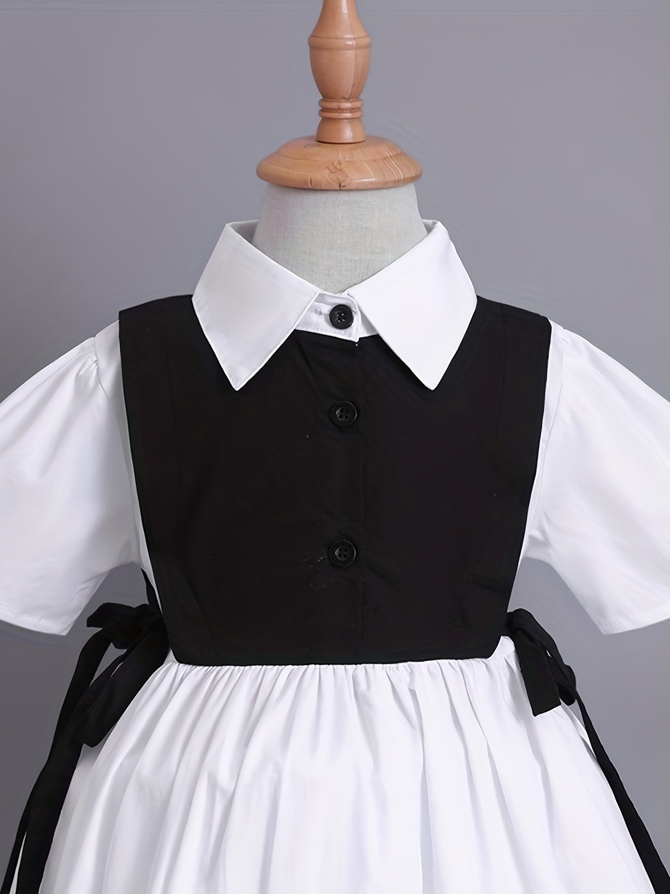 Girls' Colorblock Lace Up Collared Shirt Dress