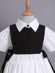 Girls' Colorblock Lace Up Collared Shirt Dress