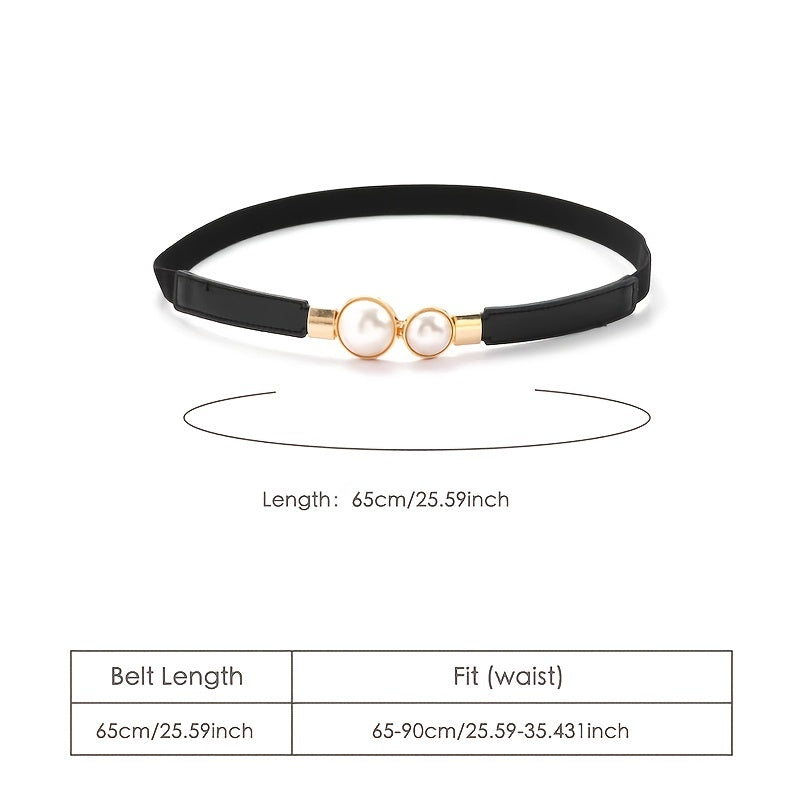 Faux Pearl Buckle Waist Belt Sweet Elastic Skinny Dress Belt