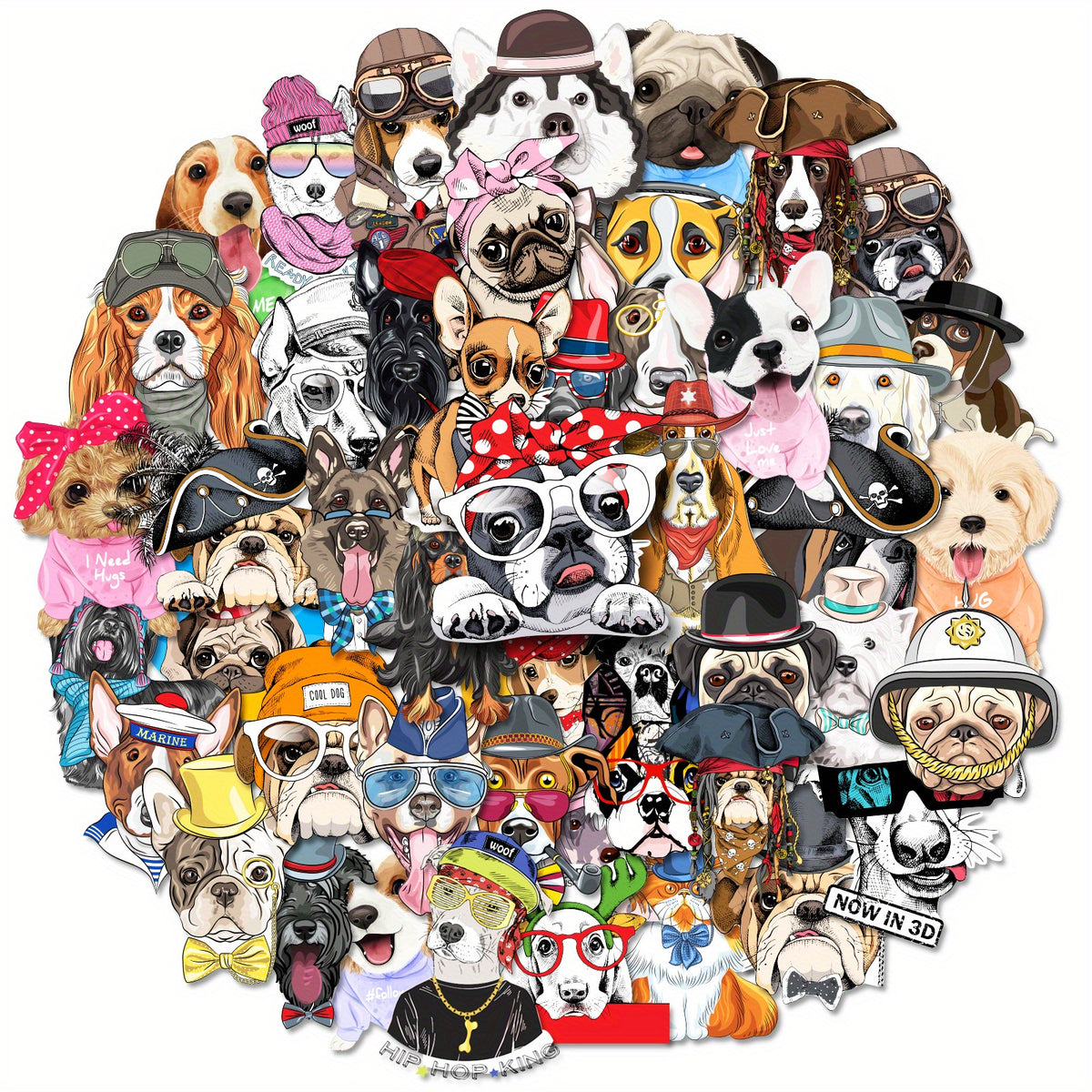 50pcs Dog Stickers Waterproof Vinyl for Water Bottle Laptop Phone