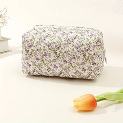 Floral Quilted Makeup Bag Cosmetic Storage for Women Durable Travel Pouch