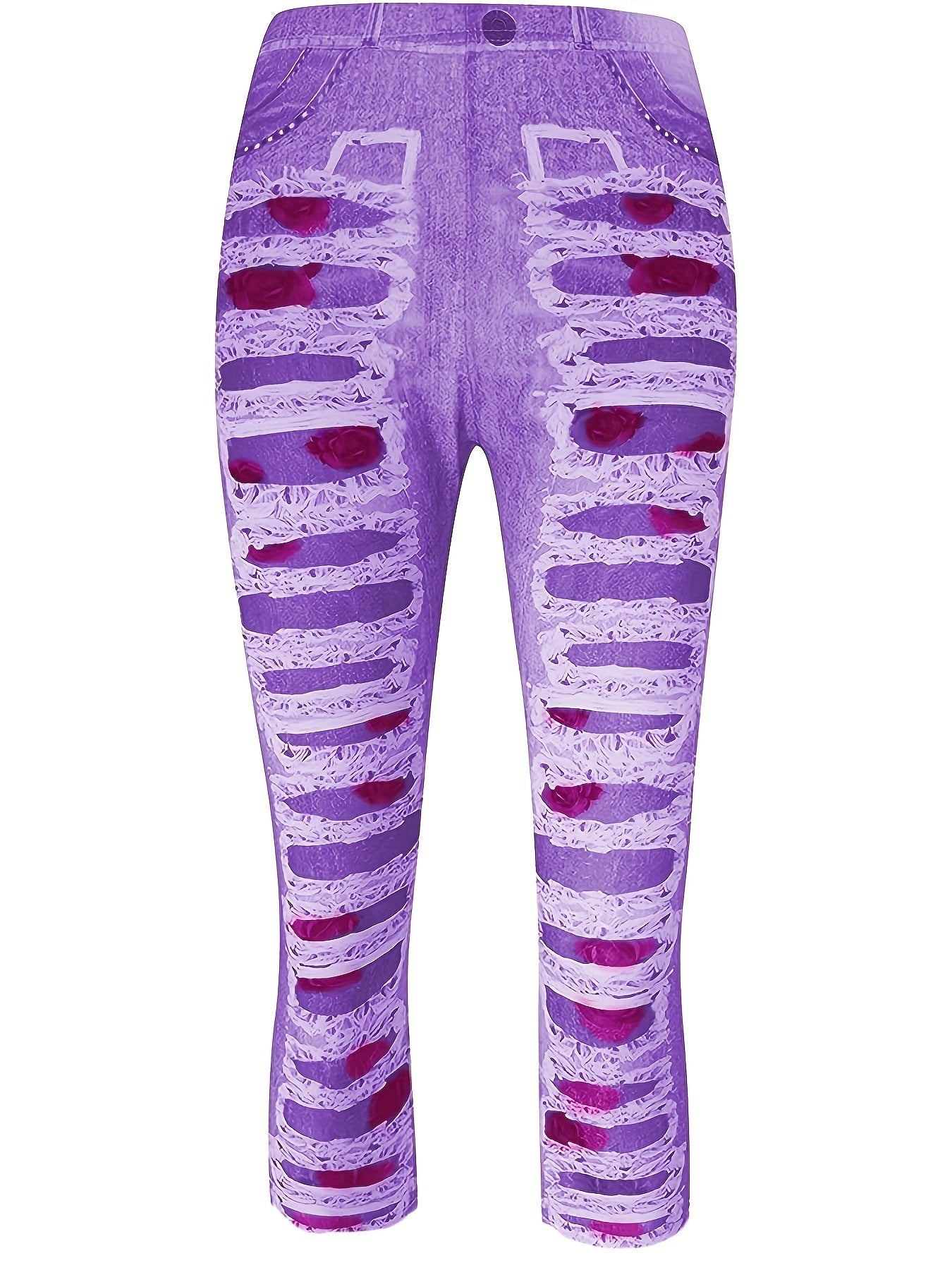 Denim Print Elastic Leggings Casual Skinny Yoga Pants