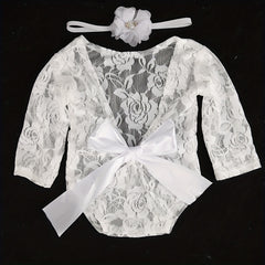 Newborn Lace Backless Bow Crawl Suit Baby Photography Set