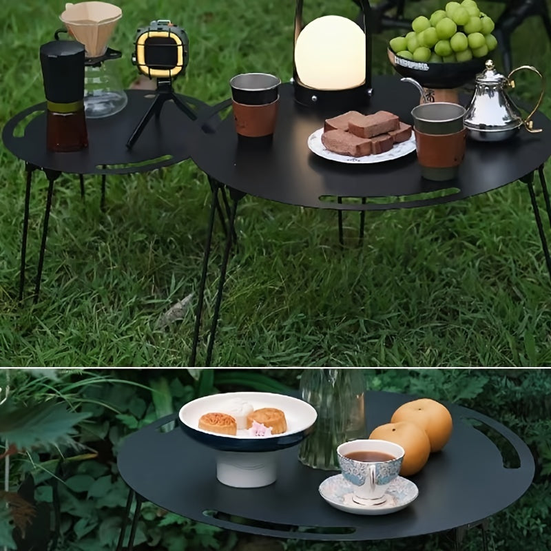 Outdoor Folding Table Portable Round Table Black Metal Camping Coffee Table