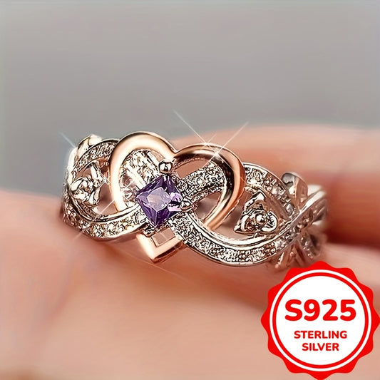 925 Silver Infinity Heart Ring Purple Zirconia Wedding Band