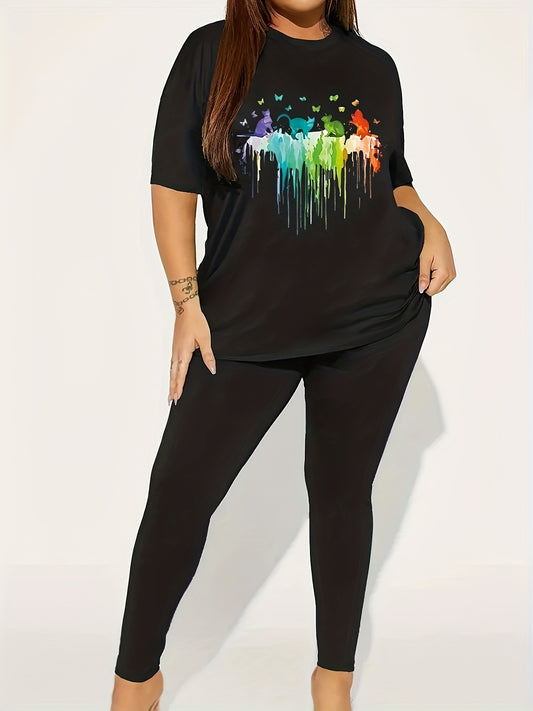  Cartoon Print Tee & Leggings Set