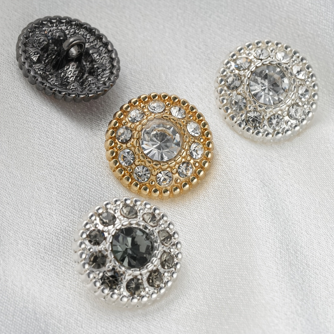 7 Pack Alloy Rhinestone Round Buttons for DIY Crafts and Clothing
