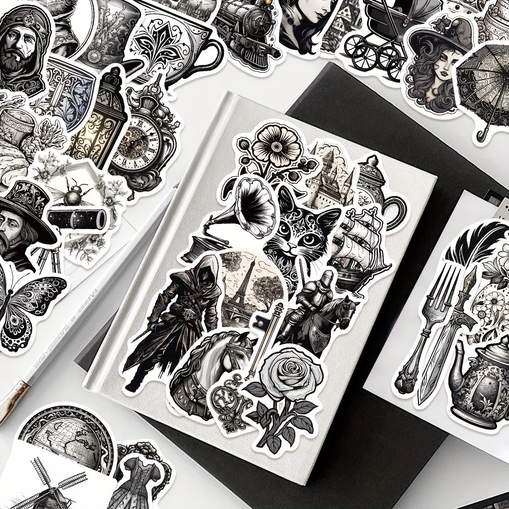 50pcs Retro Medieval Graffiti Stickers for Laptop Helmet Cup Decor
