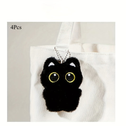 4pcs Cat Plush Toy Charms with Expressive Eyes