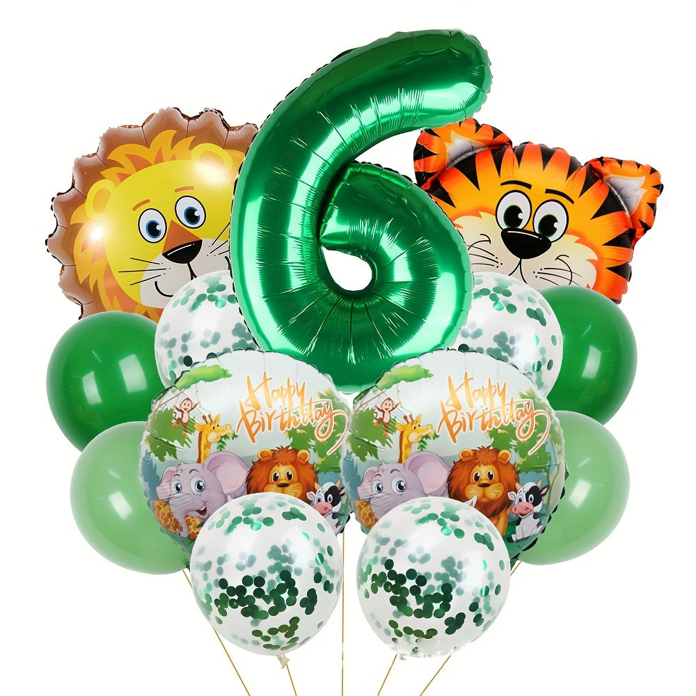 13pcs Jungle Wildlife Balloon Set for Boys' Birthday & Baby Showers