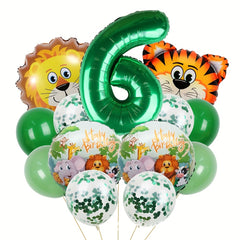 13pcs Jungle Wildlife Balloon Set for Boys' Birthday & Baby Showers