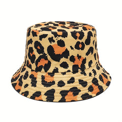 Leopard Print Bucket Hat Y2K Fisherman Cap Reversible