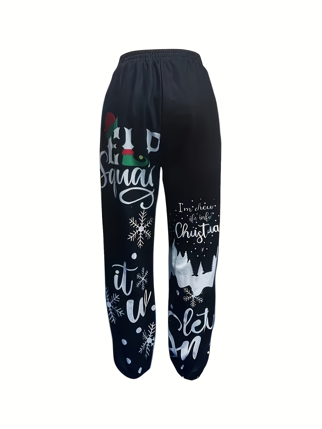 Women's Plus Christmas Jogger Pants - Hat & Snowflake Print