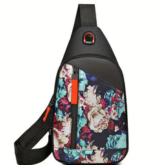 Floral Print Sling Backpack Nylon Crossbody Bag