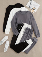 3-Piece Lounge Set Crew Neck Top & Lace Up Pants