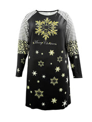  Christmas Raglan Sleeve Round Neck Dress