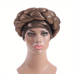 Braided Turban Cap Rhinestone Decor Elastic Head Wrap Bonnet