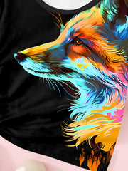 Tie Dye Fox Graphic Short Sleeve T shirt Girls Summer Tops
