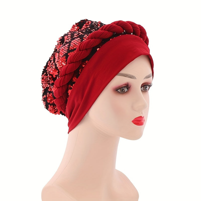 Sequin Turban Cap Head Wrap Solid Ramadan Head Scarf