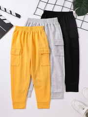3pcs Toddler Boys Casual Cargo Pants Elastic Waist Jogger Pants