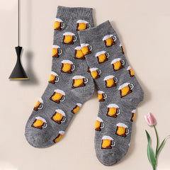 Beer Patterned Crew Socks Lightweight & Comfy Mid Tube Socks