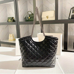 Quilted Leather Tote Bag with Removable Strap Organizer