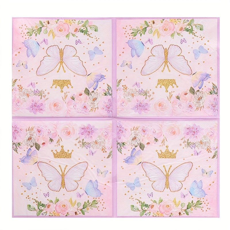 Butterfly Theme Party Set: Plates, Napkins, Tablecloth, Forks & Decorations