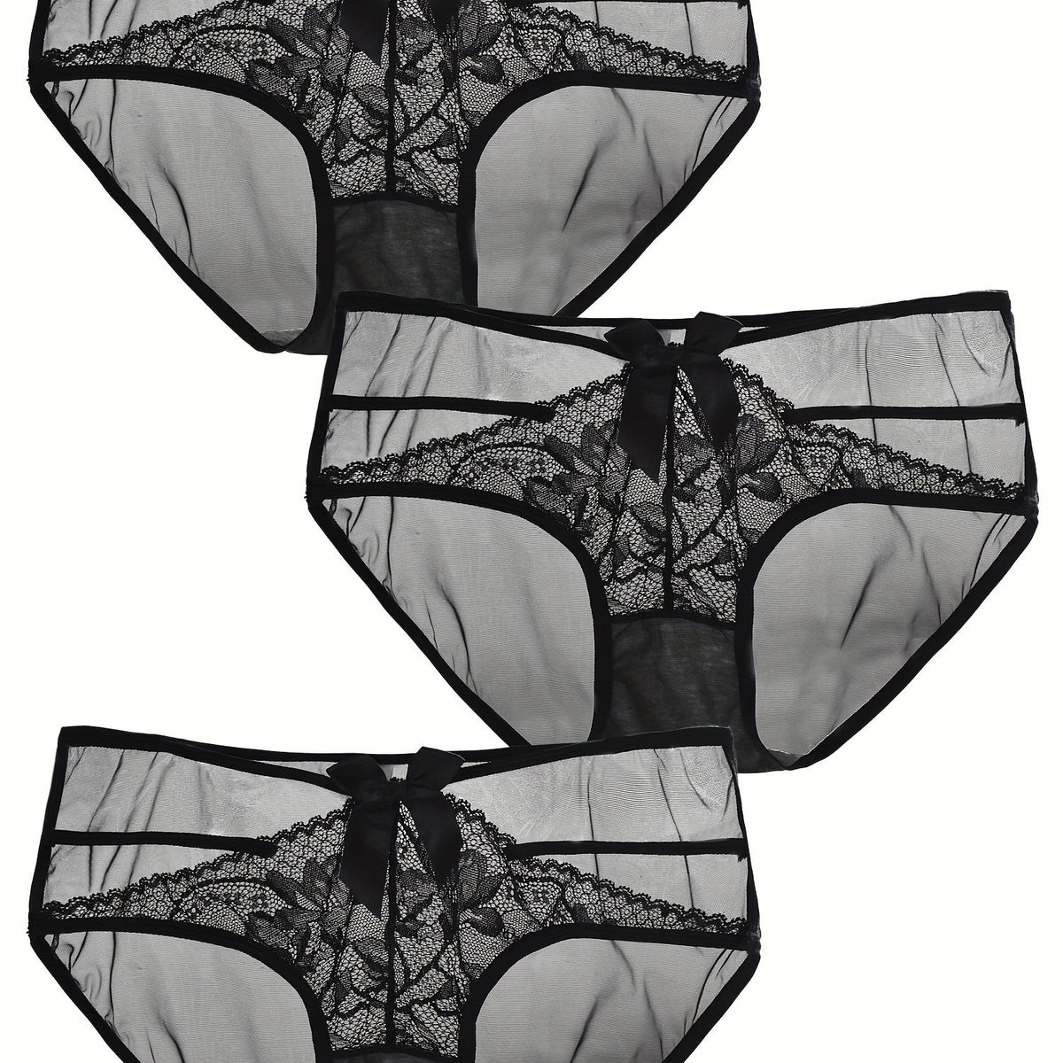 3 Pack Sexy Plus Size Lace Mesh Low Rise Briefs Set