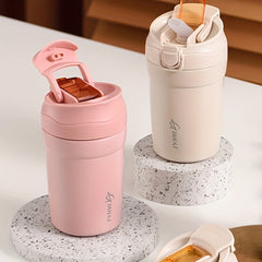 Ceramic Liner Straw Drinking Cup Coffee Cup 304 Stainless Steel Pink