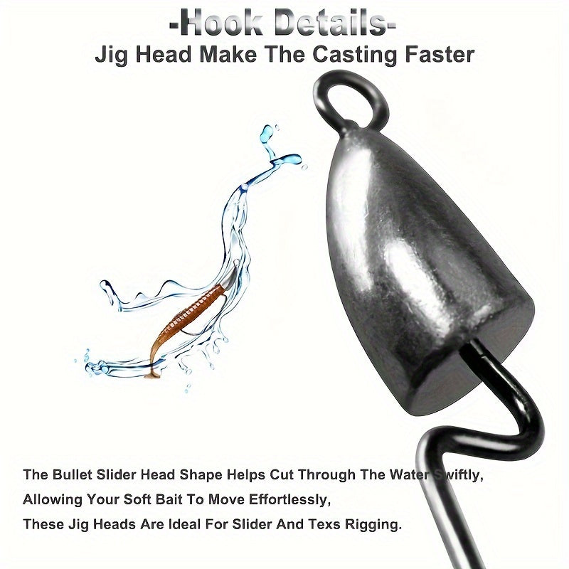 5pcs Bullet Lead Head Hooks Soft Worm Hooks