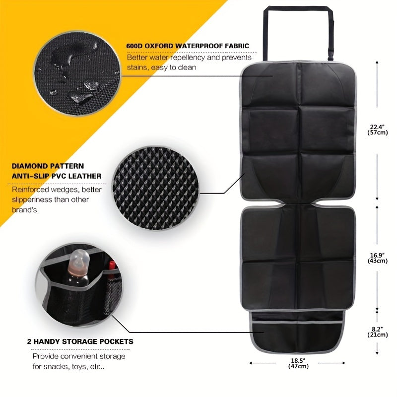 Non Slip Waterproof Child Car Seat Protector with Padding & 2 Storage Pockets