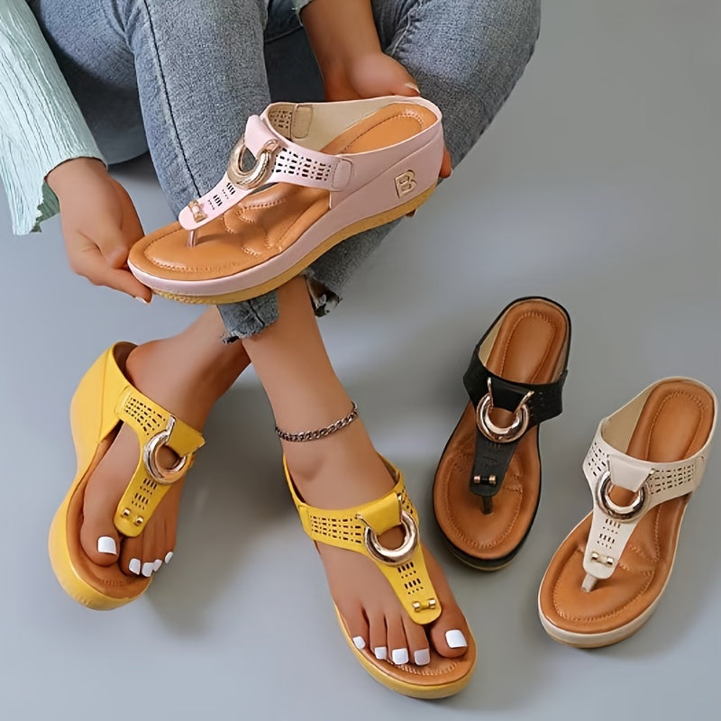 Metal Decor Wedge Slippers Women's Platform Sandals