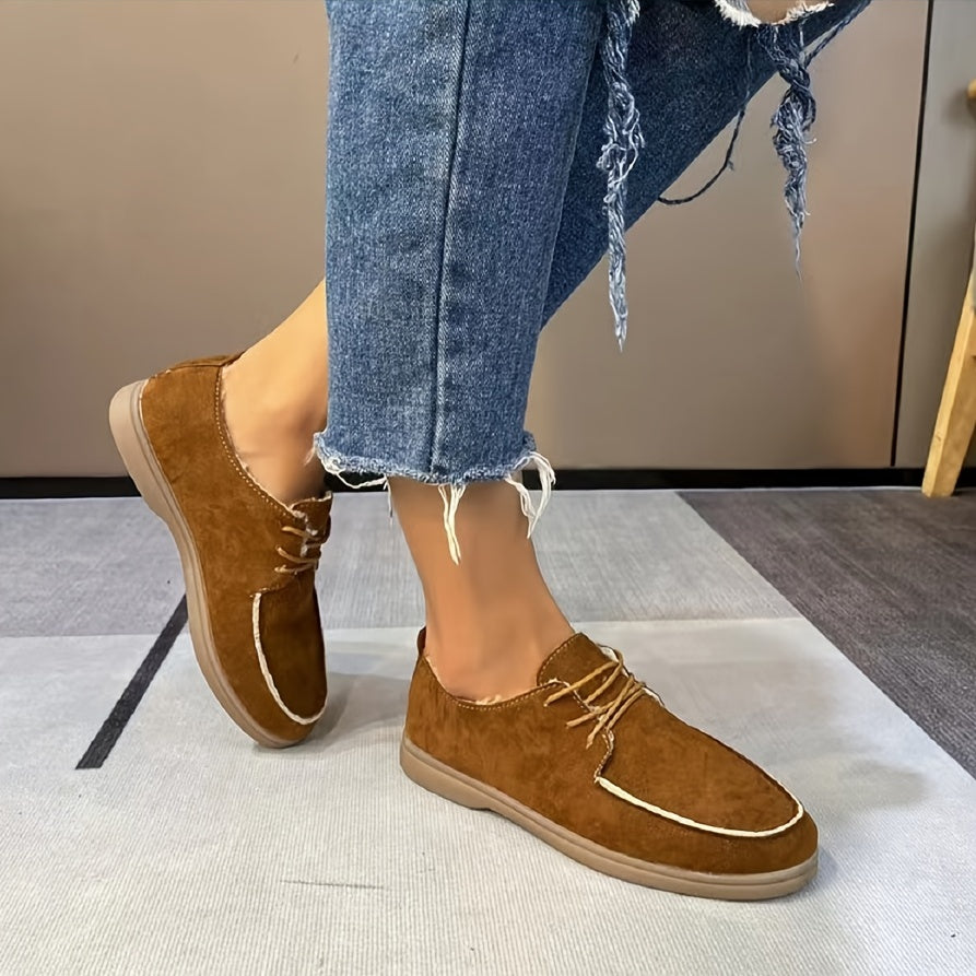 Women's Plush Loafers Fleece Liner Lace Up Shoes