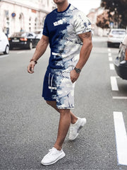 Men's Fashionable T-shirt & Stretch Shorts Set for Outdoor