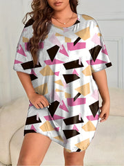  Geometric Print Short Sleeve Nightdress