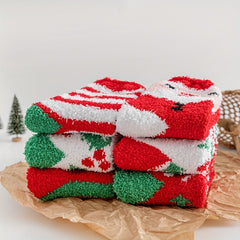 6 Pairs Cartoon Fuzzy Socks Comfy & Warm Christmas Mid Tube Socks