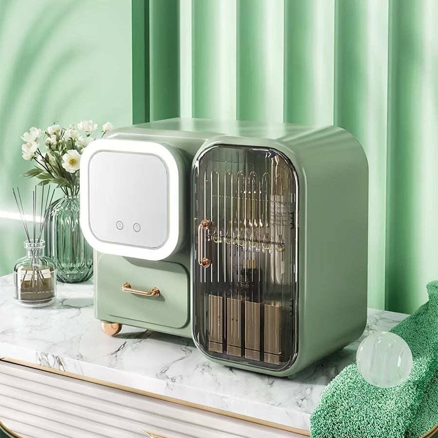 Makeup Organizer With Mirror Waterproof Dustproof Storage Rack