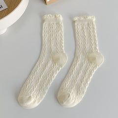 5 Pairs Women's Twist Texture Mid Tube Socks