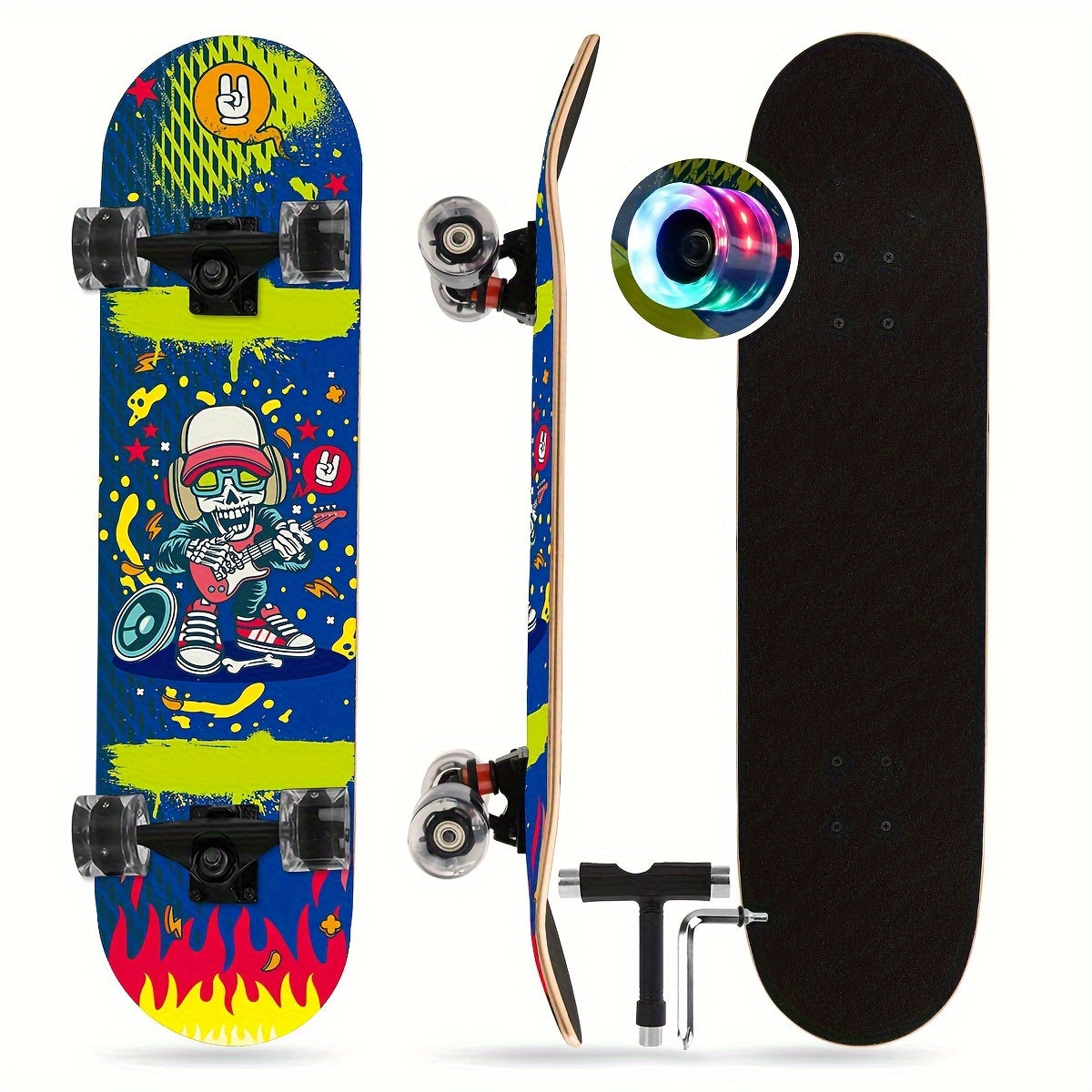 Wooden Skateboard With LED Light Tool for Outdoor Sports
