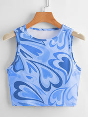  Heart Print Ribbed Tank Top