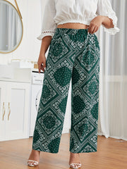  Paisley Print Ruched Wide Leg Pants