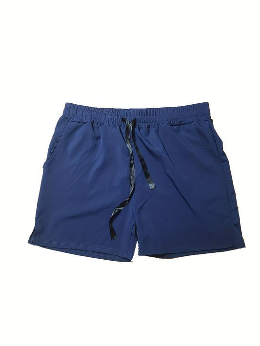 Men's Loose Solid Shorts With Pockets Active Breathable Drawstring Shorts