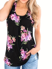  Floral Print Round Neck Tank Top